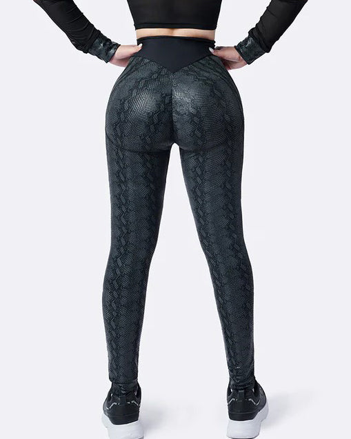 High Waist Printed Faux Leather Yoga Pants