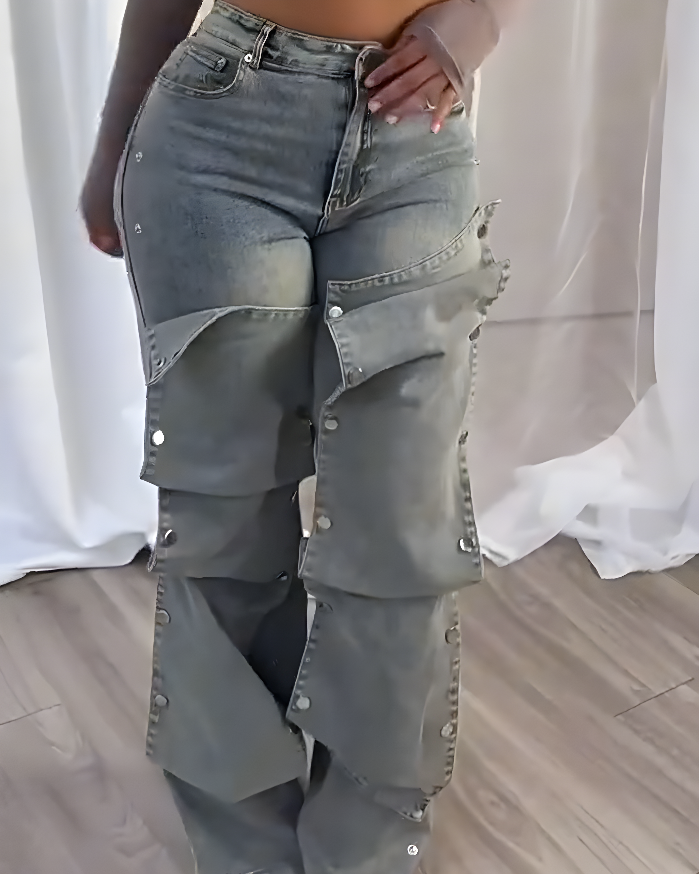 Women Patchwork Straight Jeans