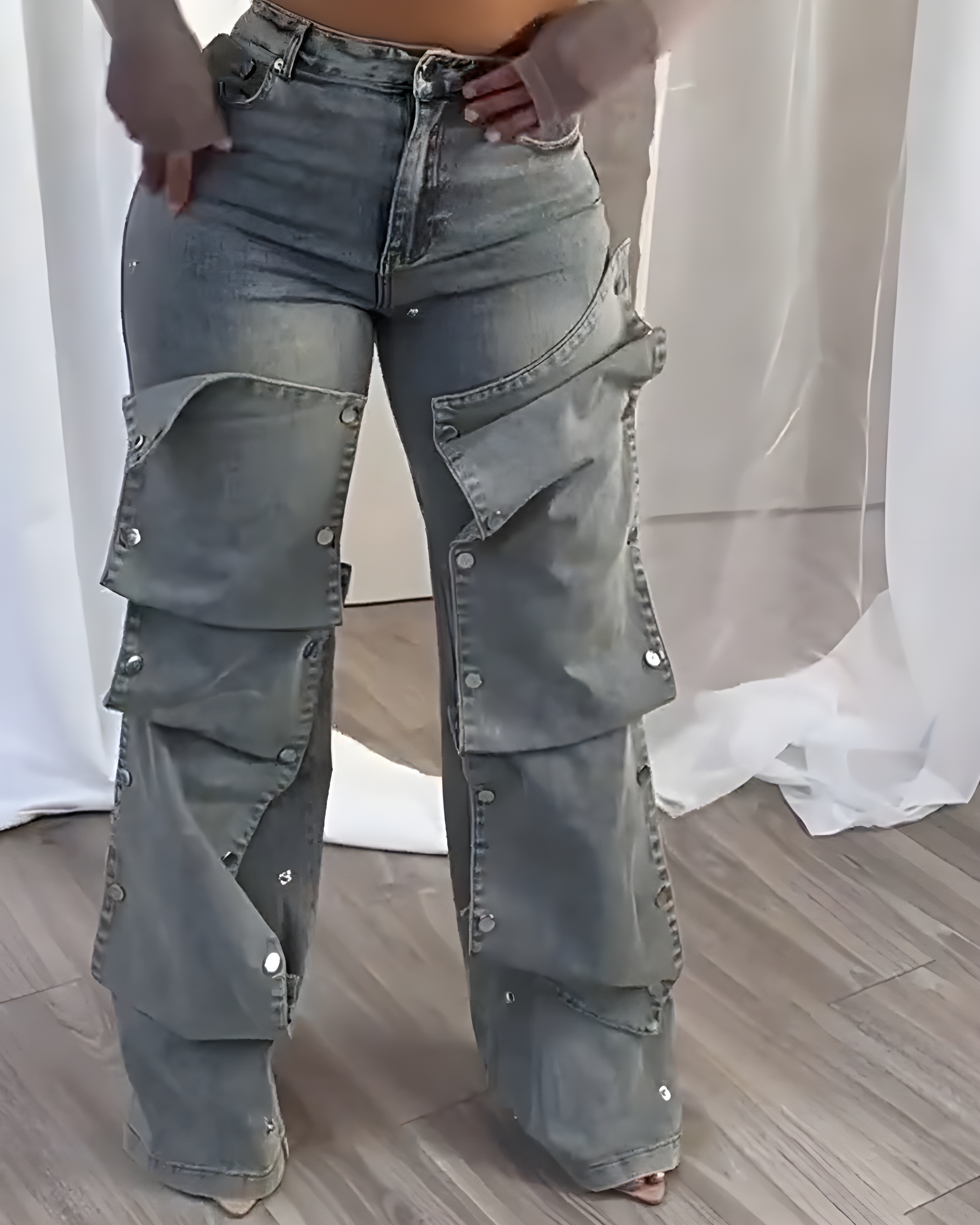 Women Patchwork Straight Jeans