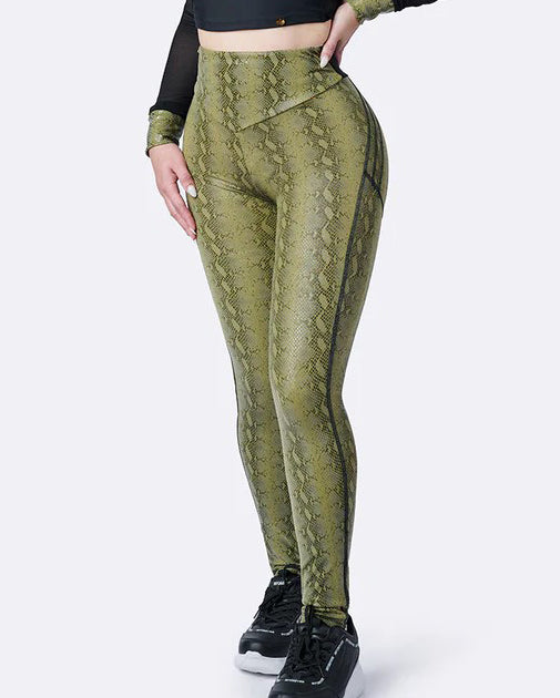 High Waist Printed Faux Leather Yoga Pants