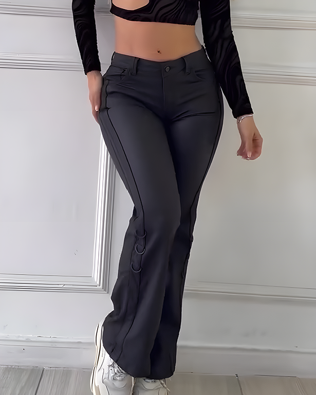 Faux Leather Hip-Lift Straight-Leg Pants