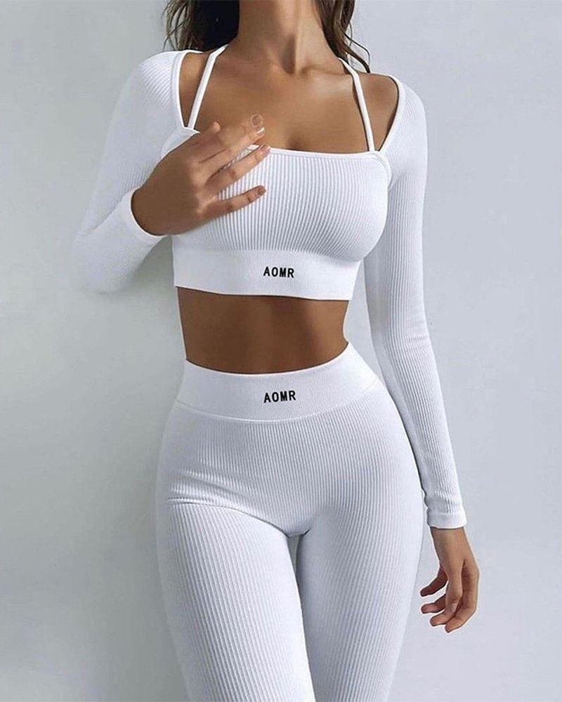 Solid Color Knitted Letter Tight Suits