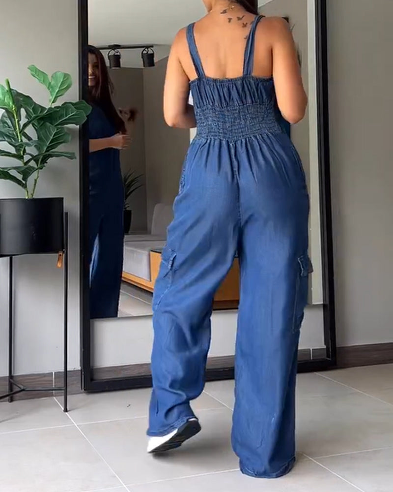 Loose Casual Pocket V-Neck Jumpsuit