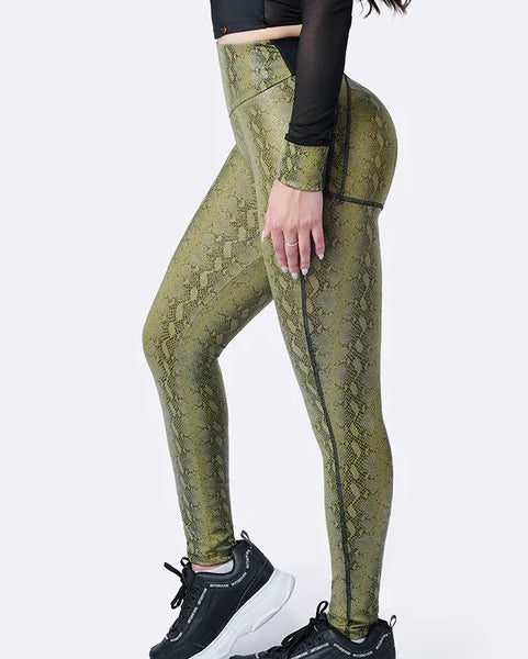 High Waist Printed Faux Leather Yoga Pants