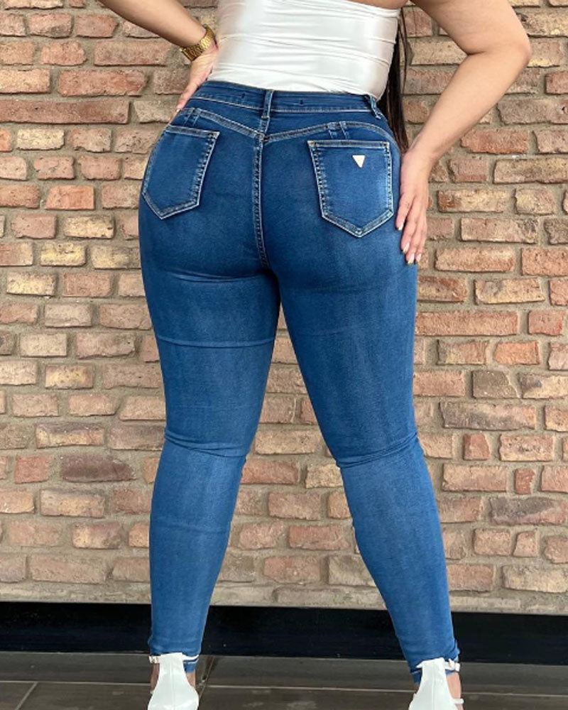 Damen Skinny Jeans mit Reißverschluss (Vorverkauf)