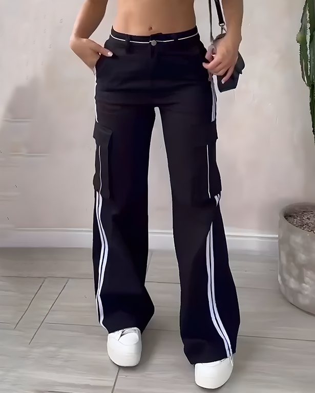 High Waist Pocket Cargo Casual Pants