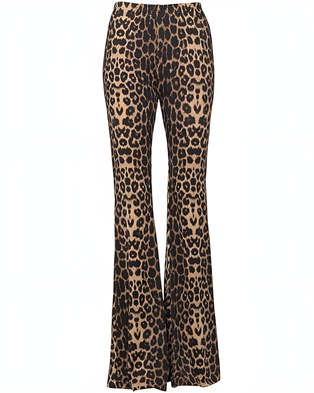 Leopard Print High Stretch Flared Pants