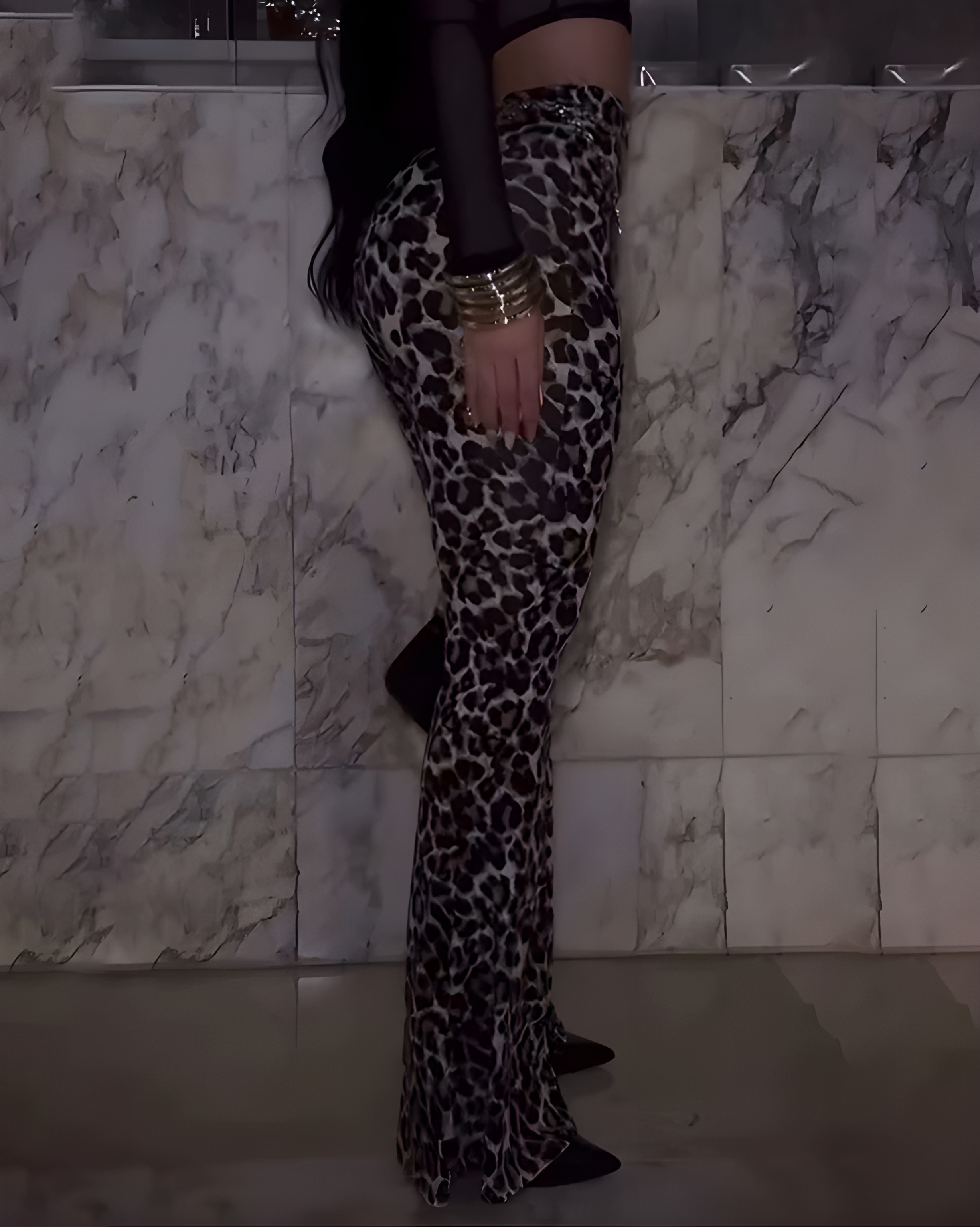 Leopard Print High Stretch Flared Pants