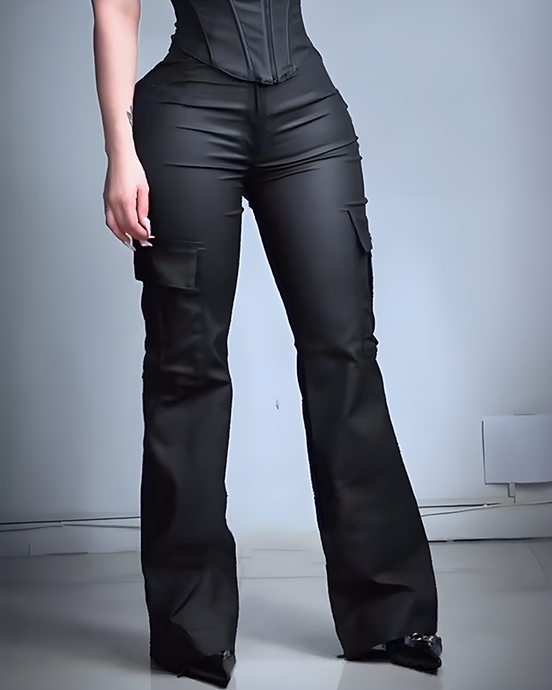 High-Waist-Cargo-Leggings aus Kunstleder