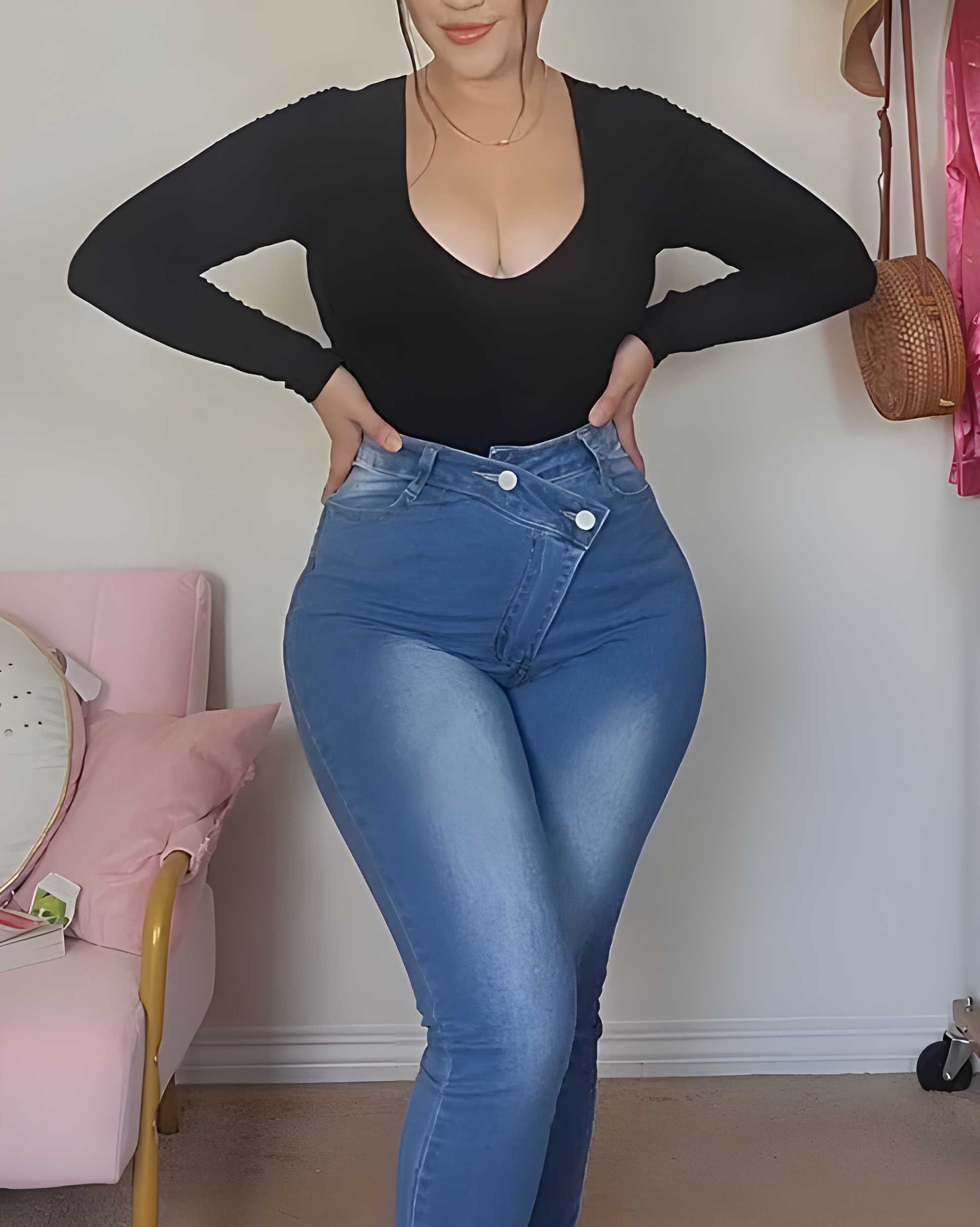 Asymmetrical V Waist Line Butt Lift Jeans