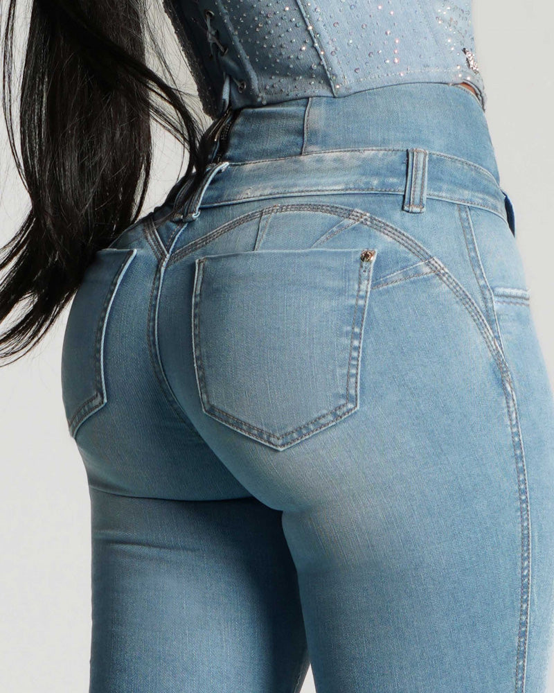 High-Waisted Back-Zip Fashion Skinny Jeans