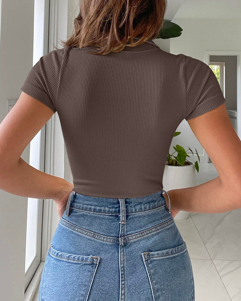 One-piece Short-sleeved Front-zip Briefs Jumpsuit