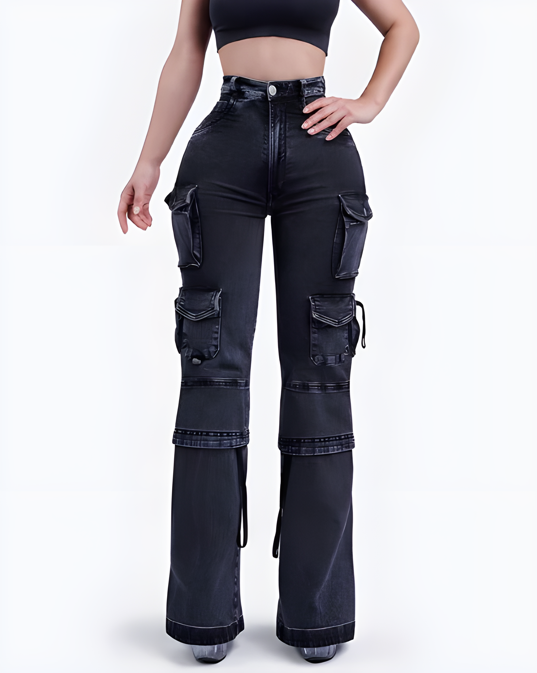 Straight-Leg Hip-Lifting Cargo Jeans with Pockets