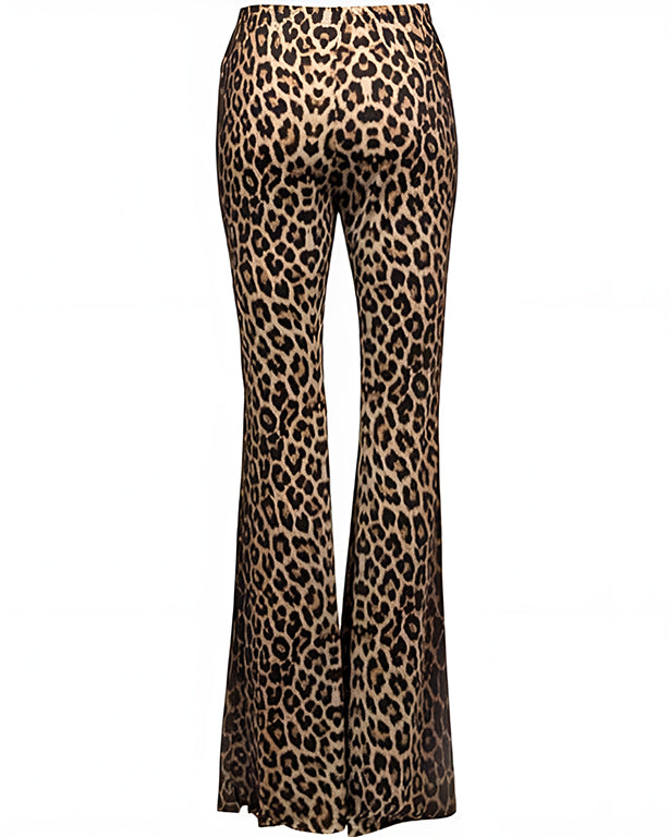 Leopard Print High Stretch Flared Pants