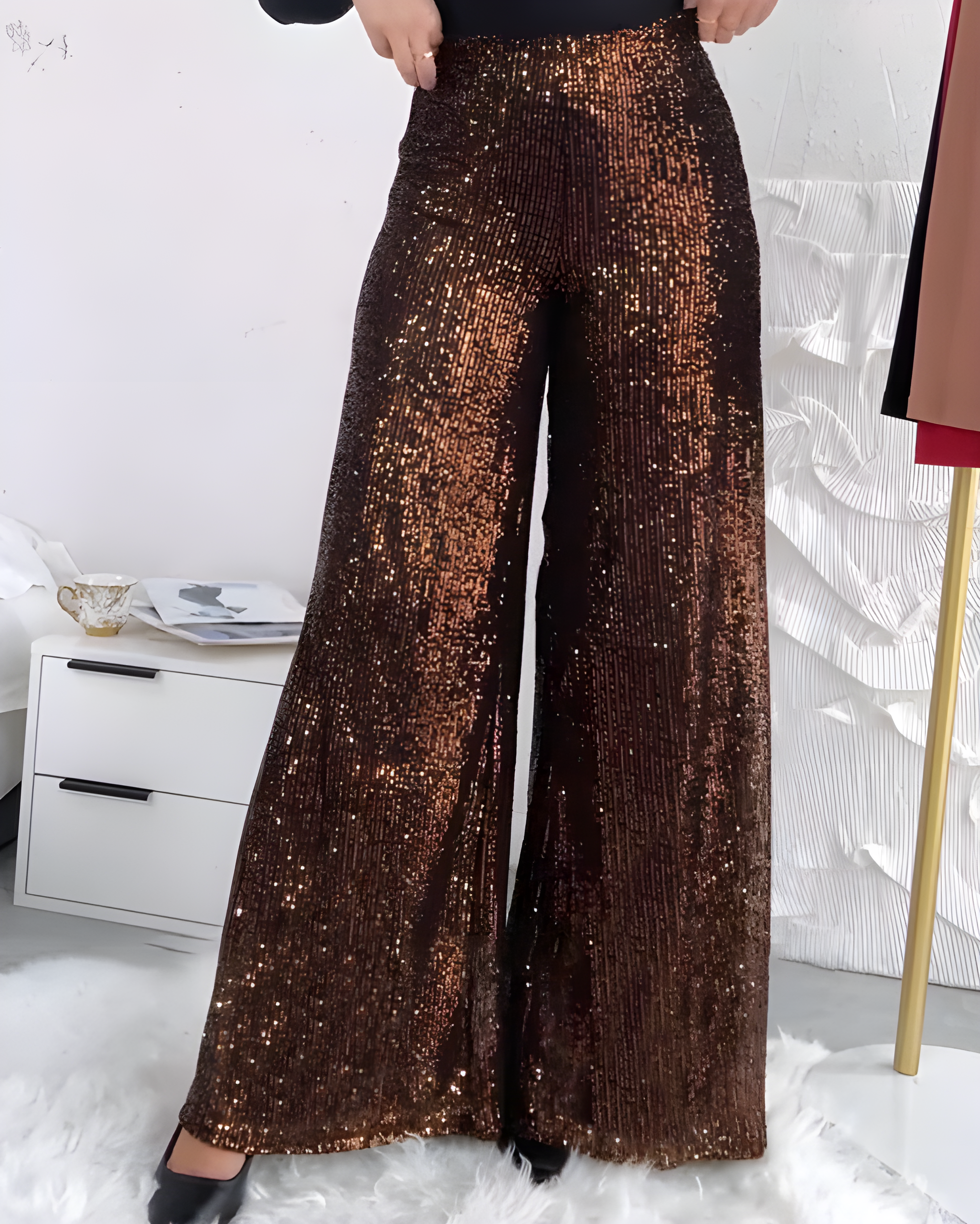 Sequined Slim Flare Pants