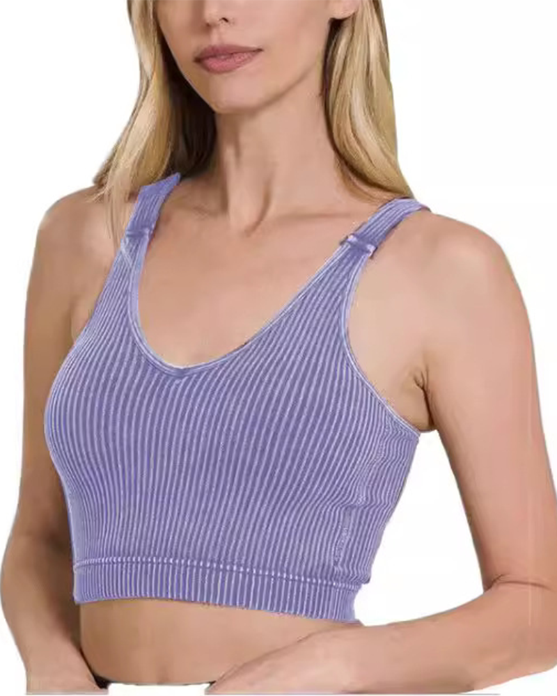 Mineral Wash Ribbed Cropped V-Neck Tank Top