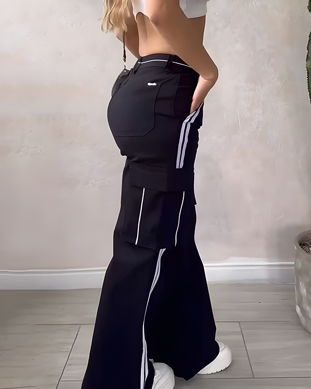 High Waist Pocket Cargo Casual Pants