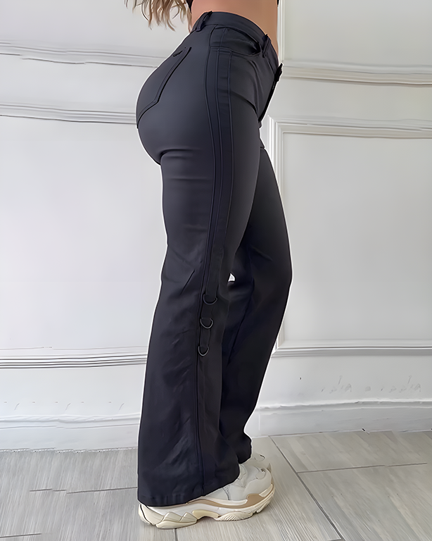 Faux Leather Hip-Lift Straight-Leg Pants