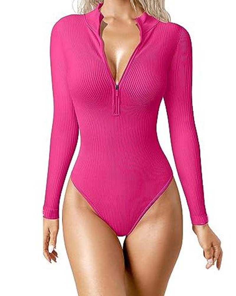 Fashion Long Sleeve Zipper Front Sexy Ribbed Tights