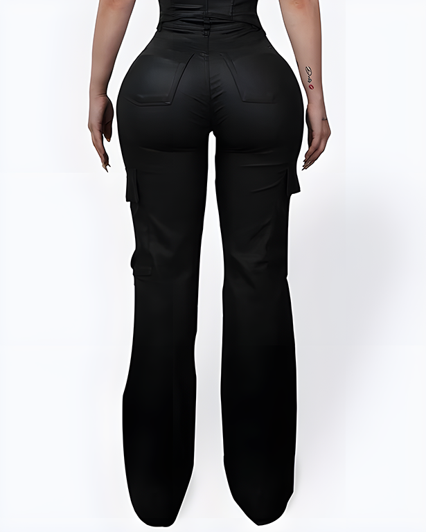 High-Waist-Cargo-Leggings aus Kunstleder