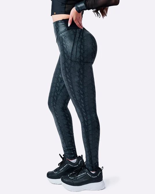 High Waist Printed Faux Leather Yoga Pants