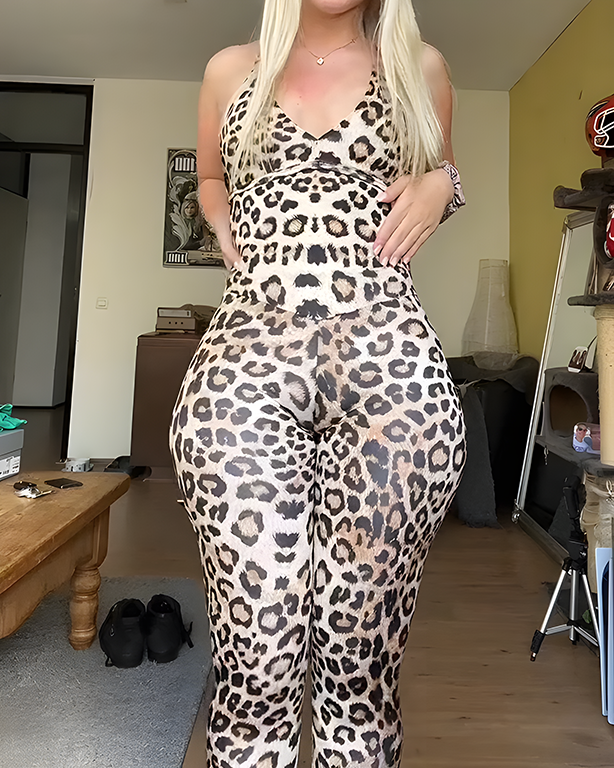 Leopard Print Tummy Control Sculpting Jumpsuit