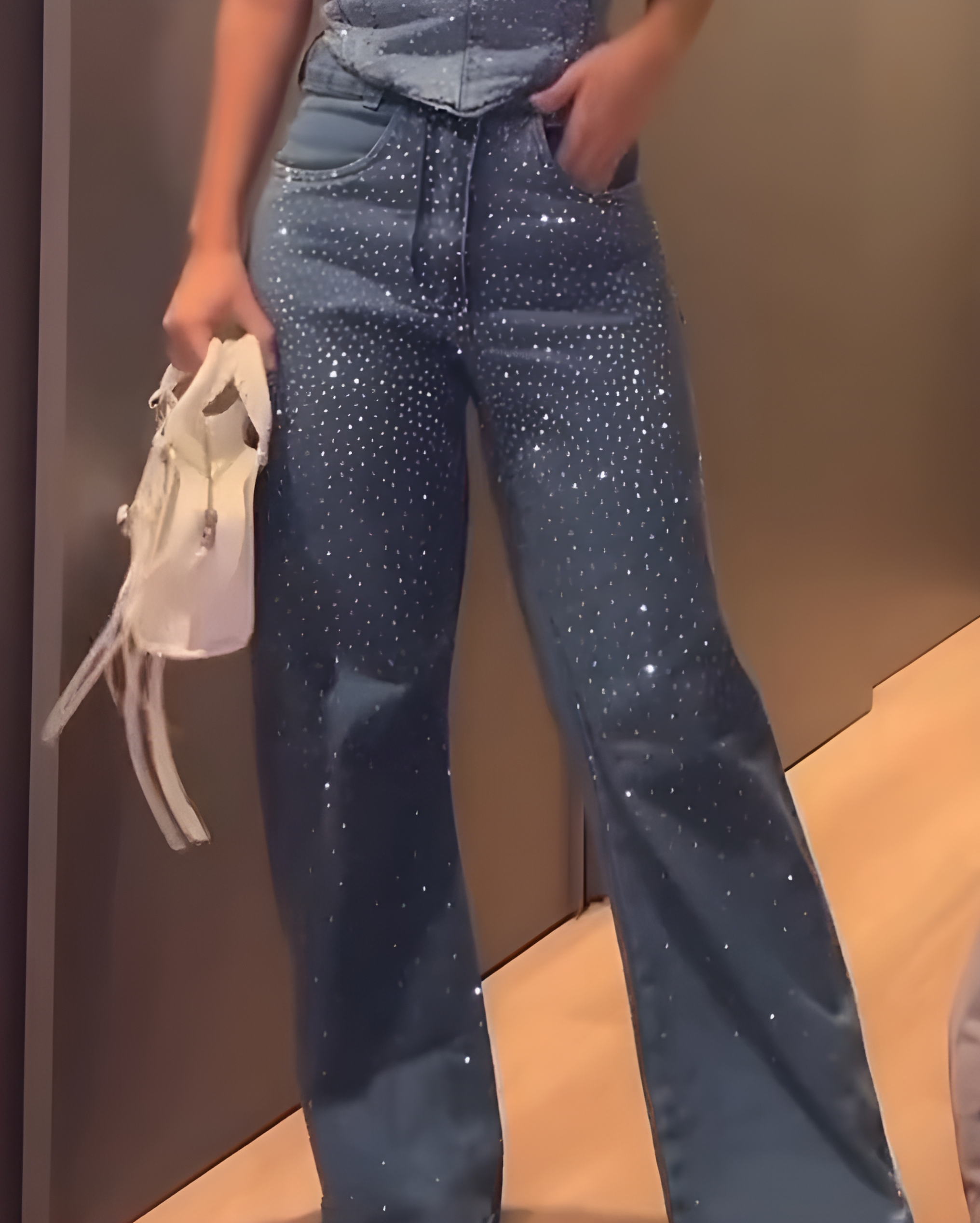 Rhinestone Slim Fit Wide Leg Pants