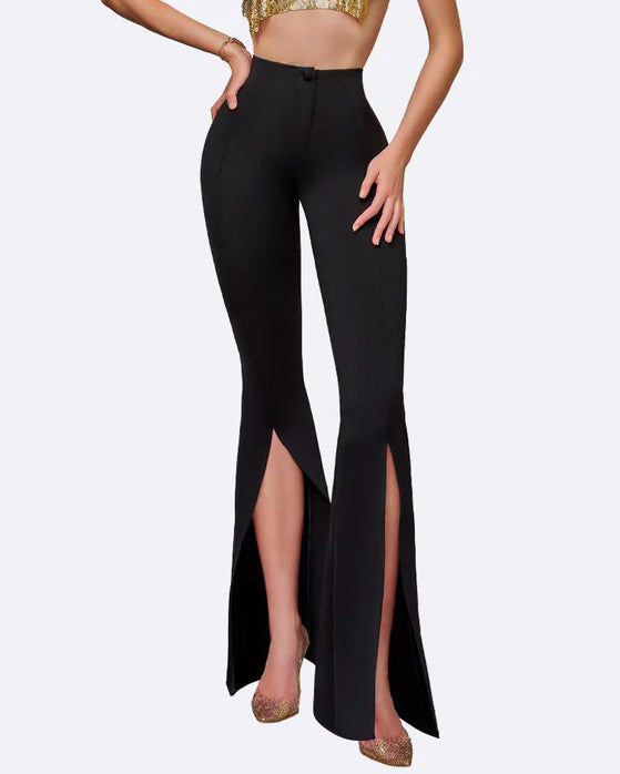 Front Slit High Waist Slim Flared Pants