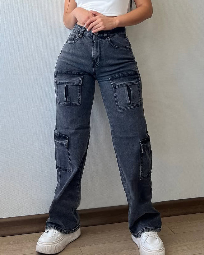 Jeans estilo cargo con múltiples bolsillos