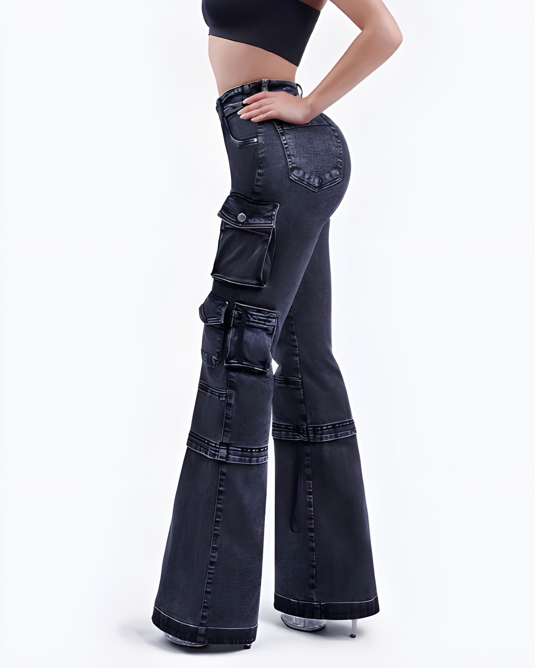 Straight-Leg Hip-Lifting Cargo Jeans with Pockets