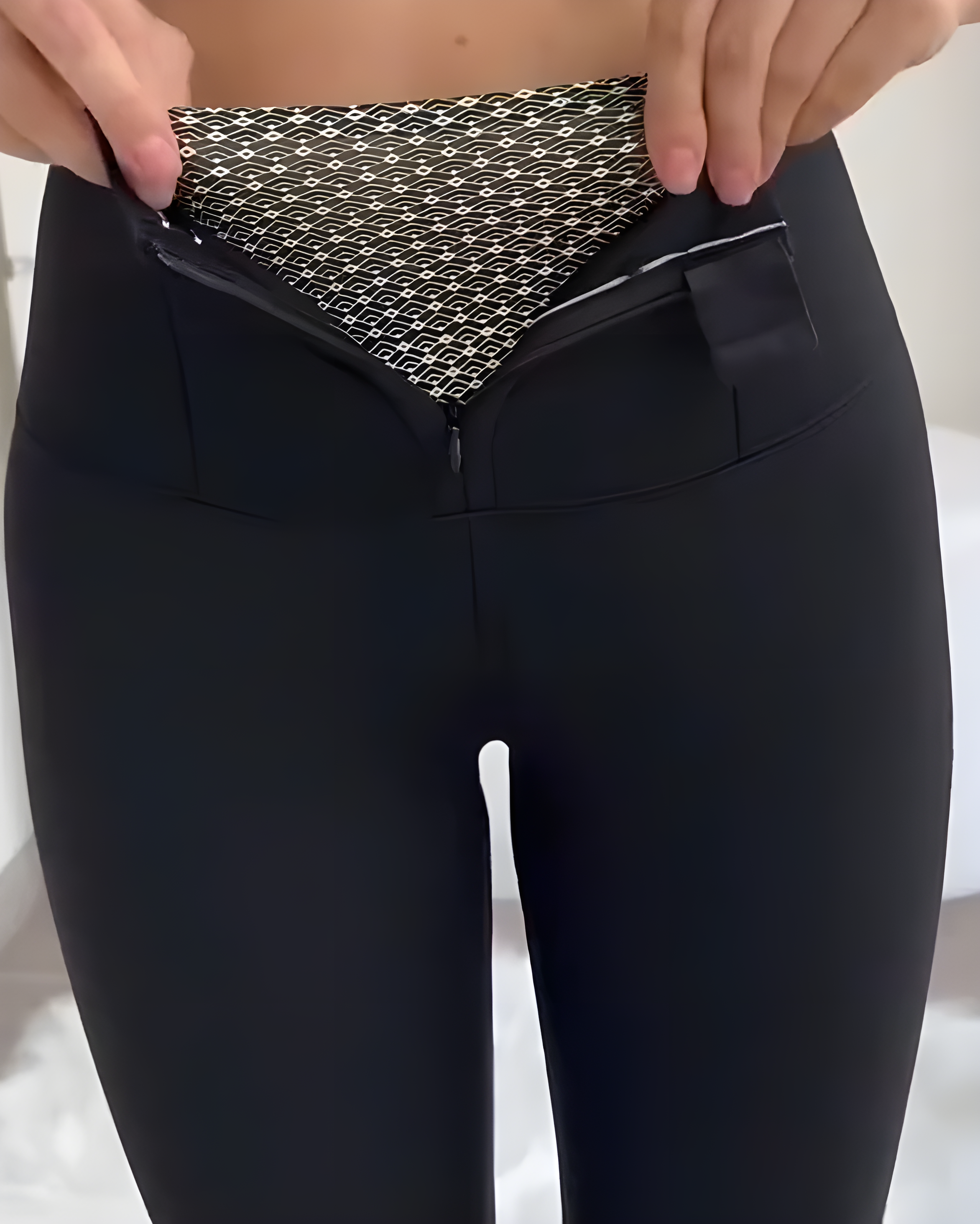 Pantalones de control de abdomen con cremallera y cintura alta