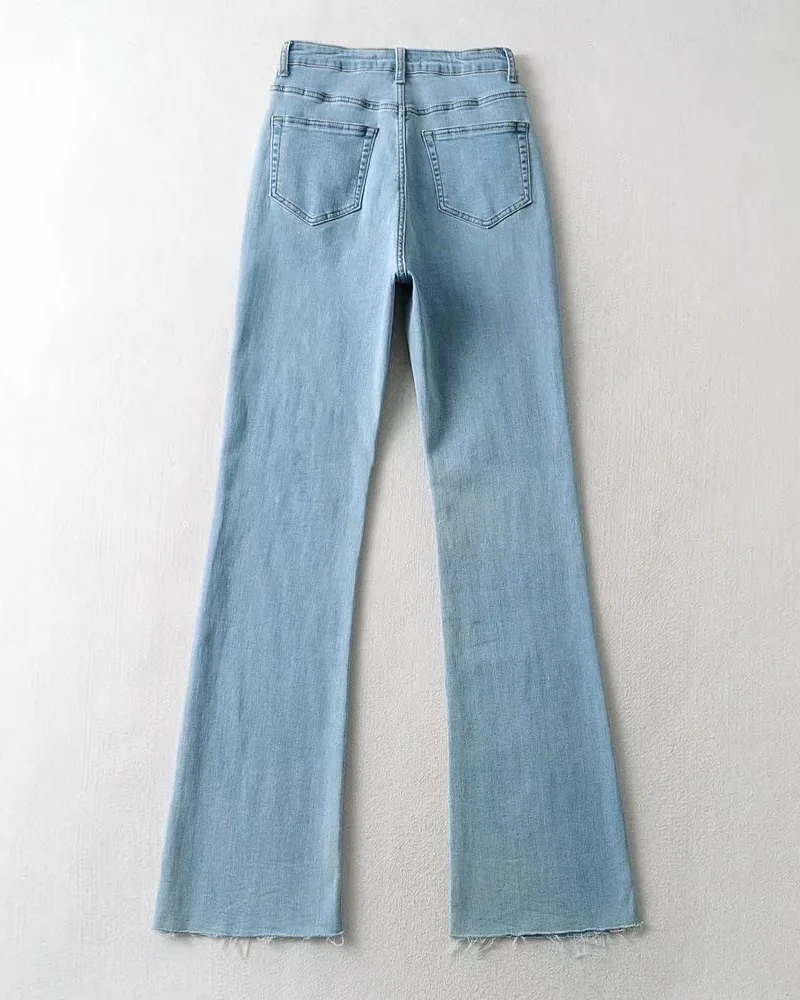 High-Rise Stretch Slim-Fit Raw-Edge Flared Jeans