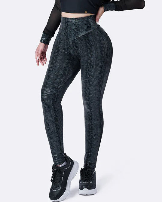 High Waist Printed Faux Leather Yoga Pants