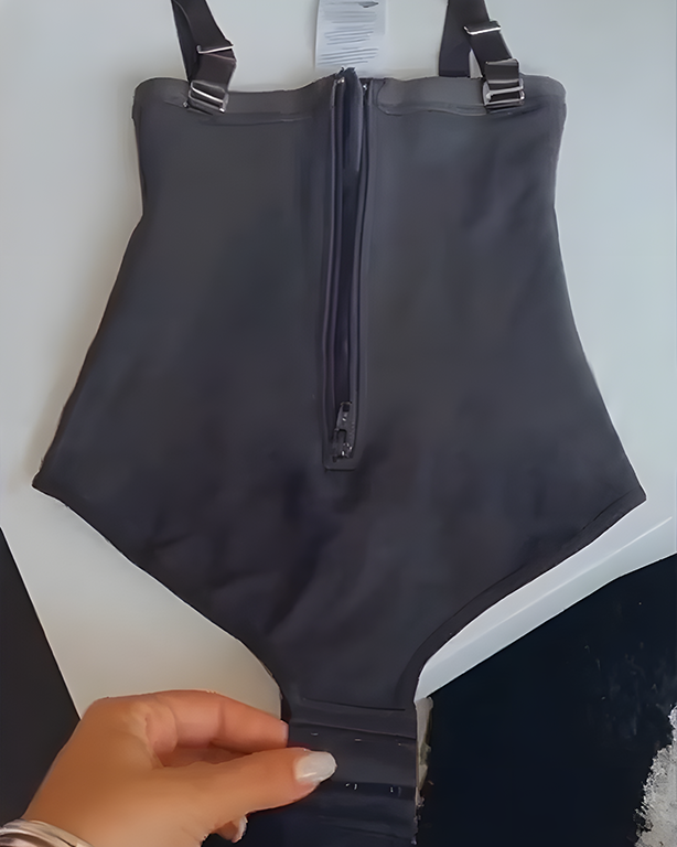 Tanga-Bodysuit mit Frontreißverschluss und Trägern