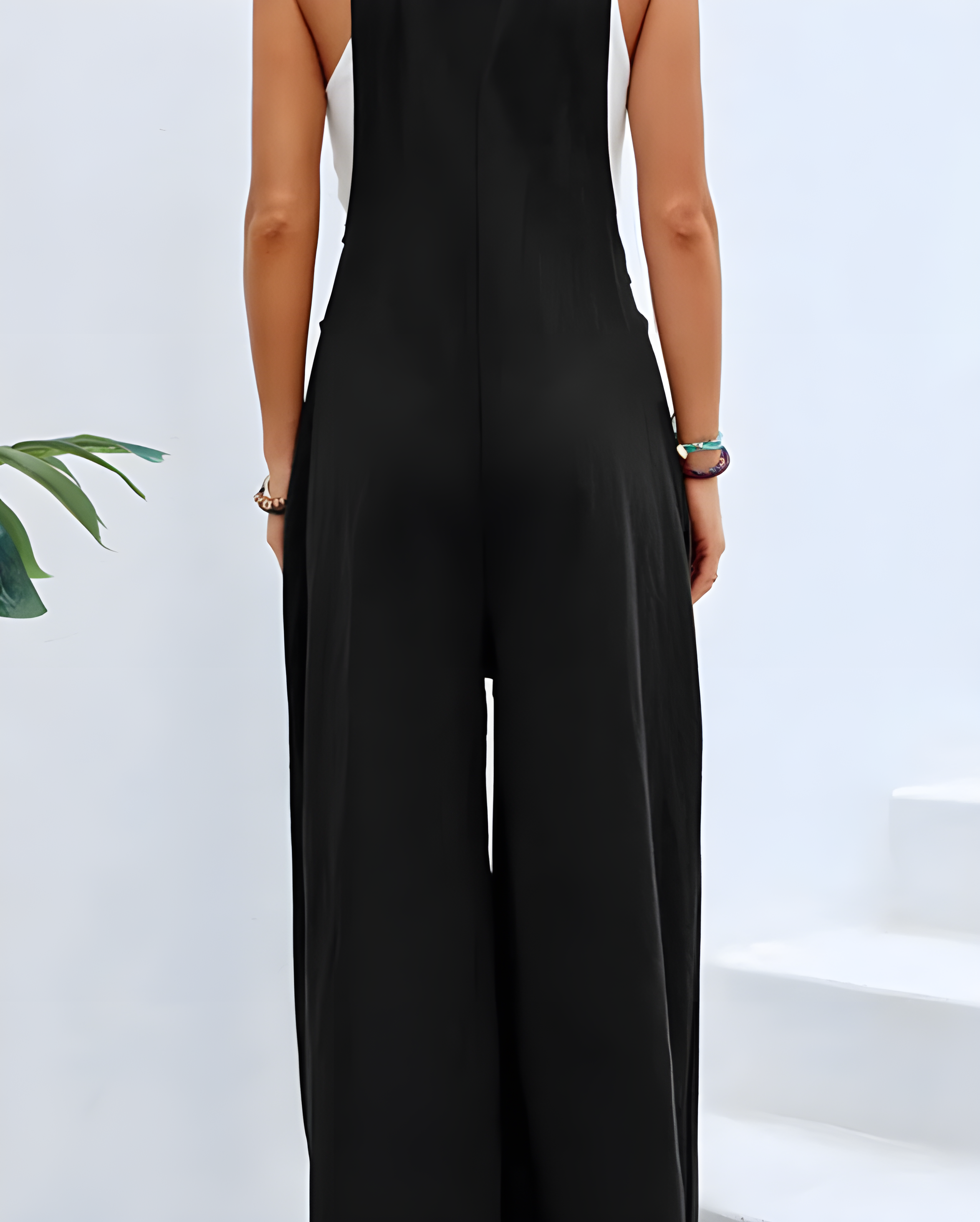 High-Stretch Suspender Wide-Leg Pants