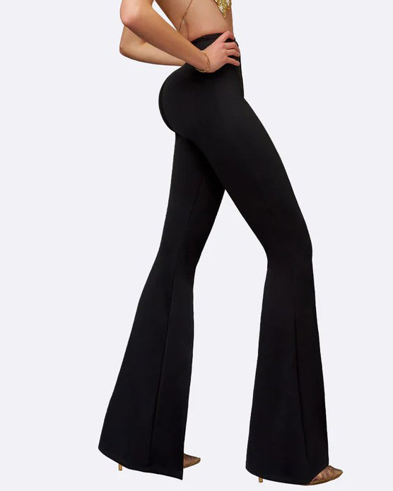 Front Slit High Waist Slim Flared Pants