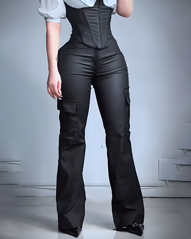 High-Waist-Cargo-Leggings aus Kunstleder