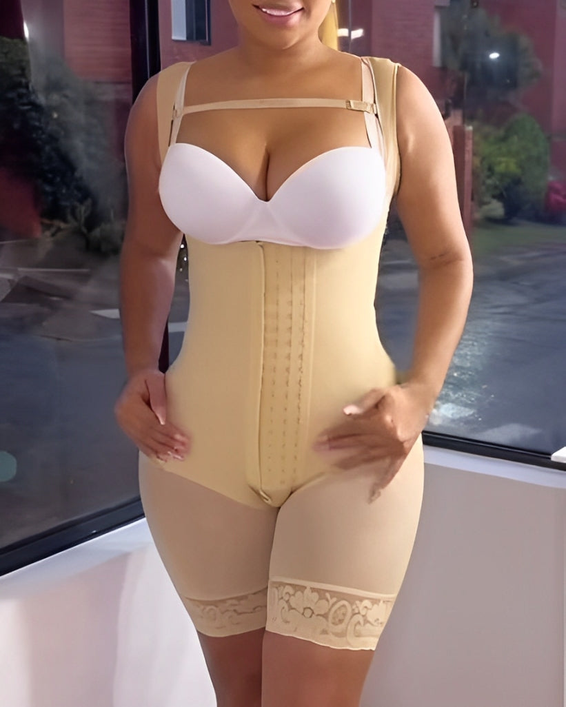 Open Chest Hook and Eye Body Shaper with Tummy Control