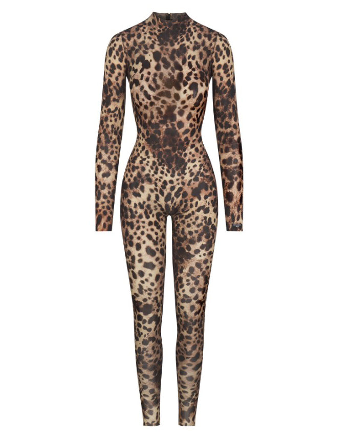 Leopard Print Long Sleeve Jumpsuit