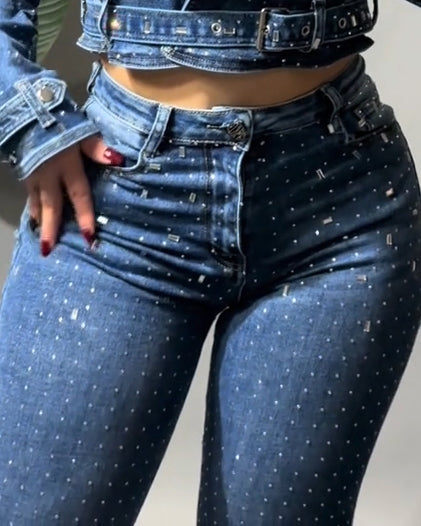 Sparkling Rhinestones High Rise Jeans