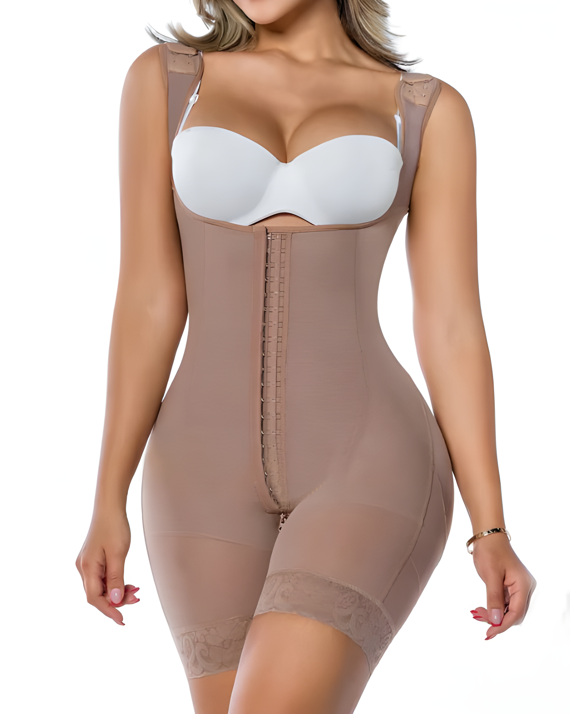 Shapewear mit Haken- und Ösenverstellung vorne und verstellbaren Trägern