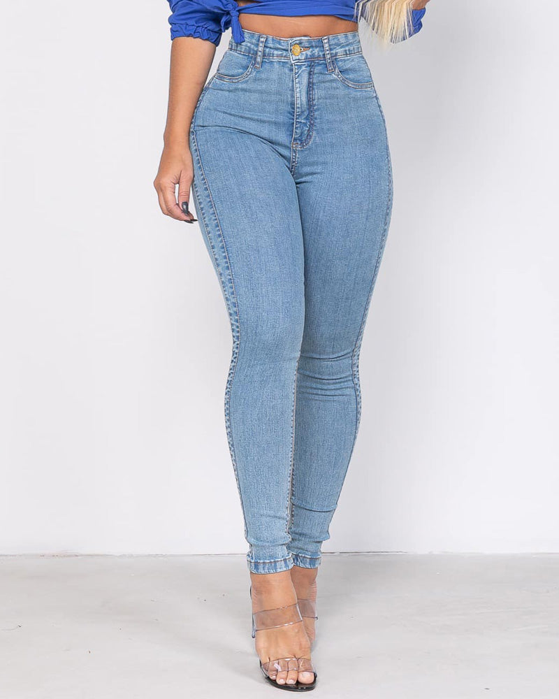 Double Side Stitched High Waisted Skinny Jeans