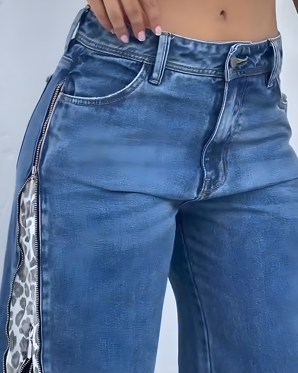 Loose Fit Jeans mit seitlichem Reißverschluss