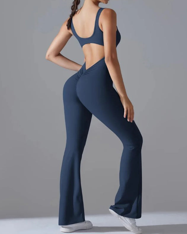 Round Neck Wide Shoulder Strap Shaping Jumpsuit