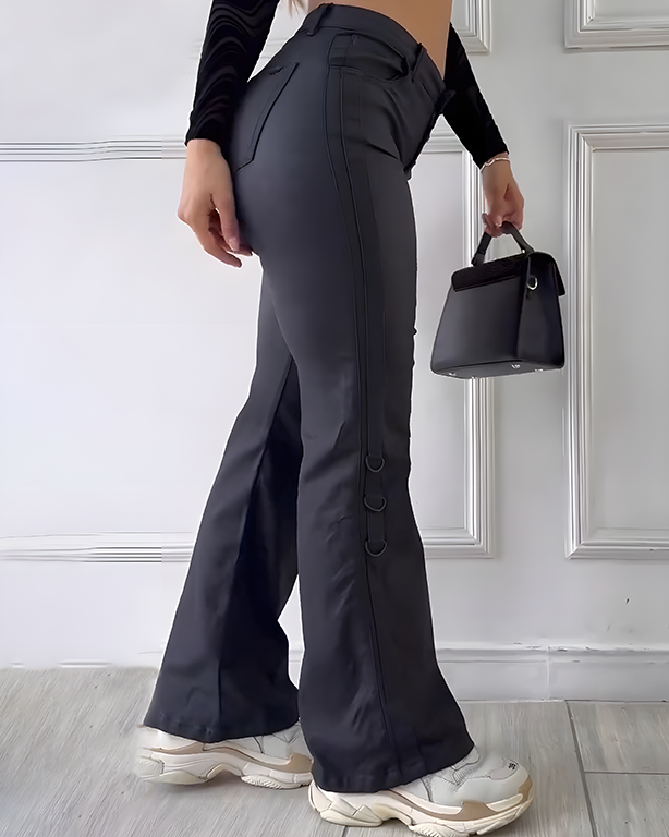 Faux Leather Hip-Lift Straight-Leg Pants