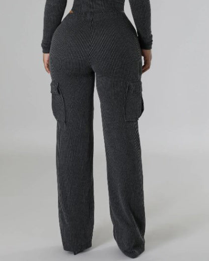 Corduroy Slim-Fit Wide-Leg Leggings with Pockets