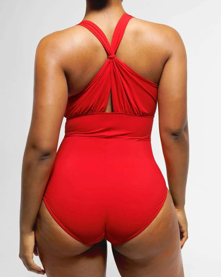 Shapewear-Bodysuit mit tiefem V-Ausschnitt und gerüschtem Tanga