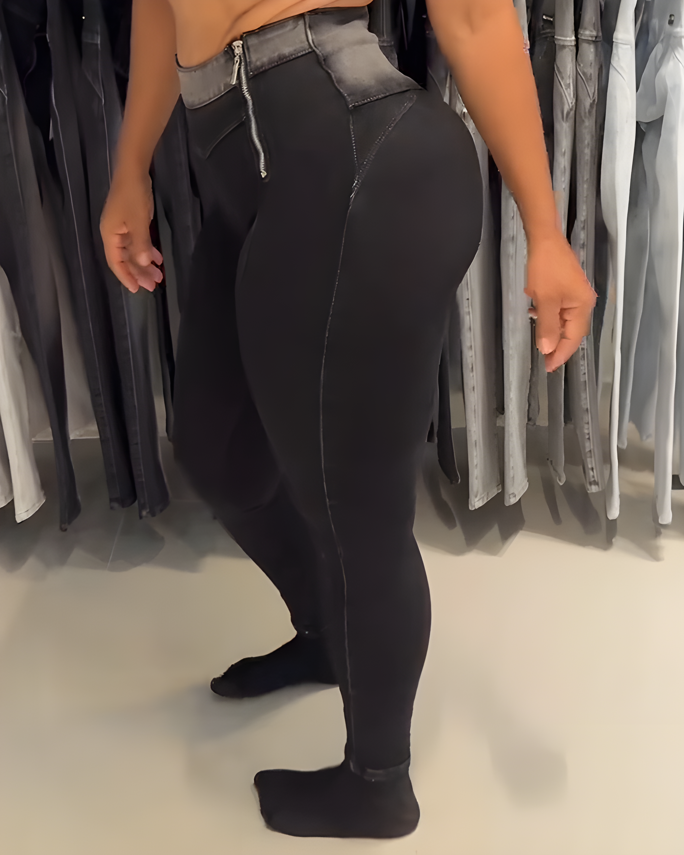 Hüfthebende Leggings mit Doppelreißverschluss