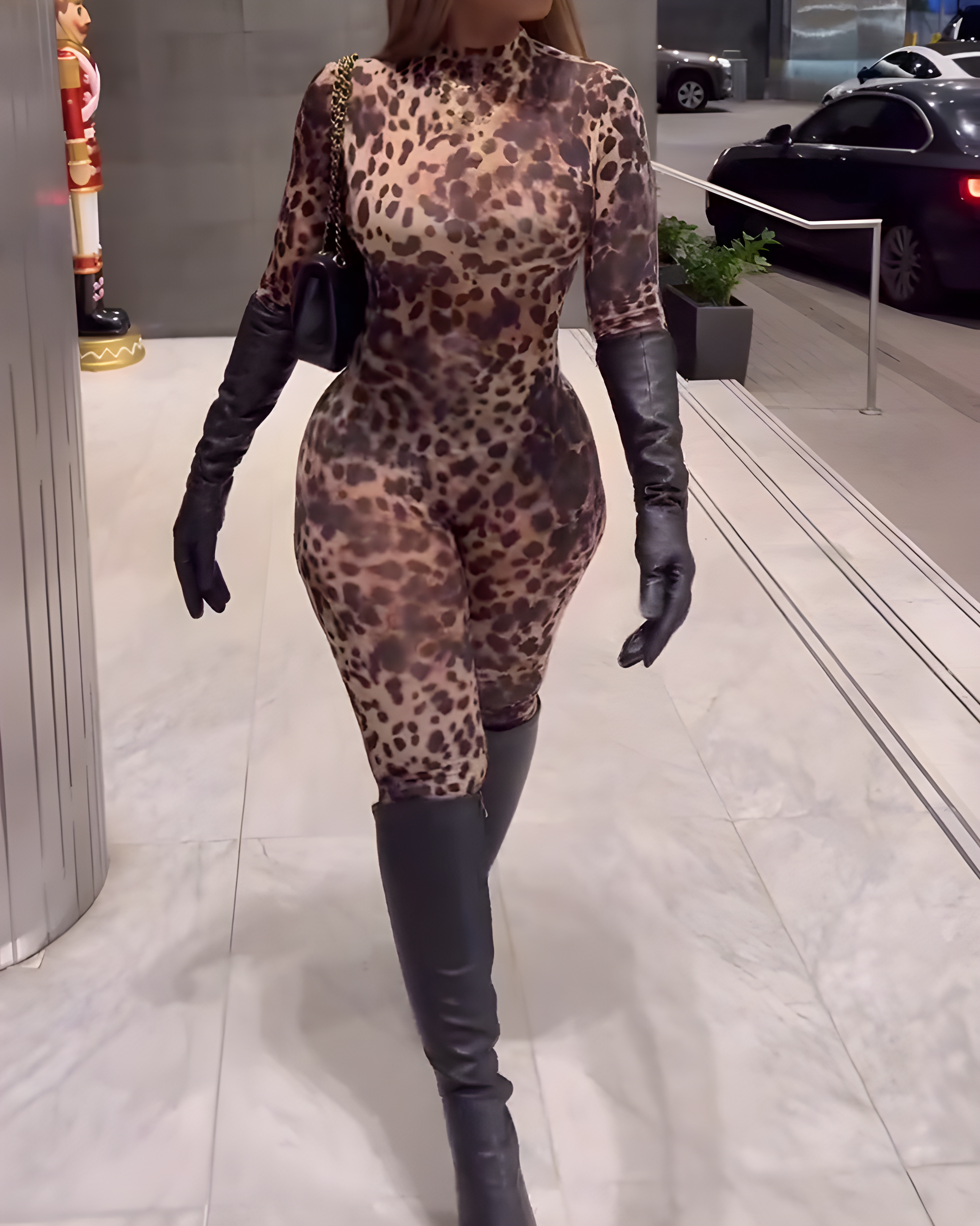 Leopard Print Long Sleeve Jumpsuit