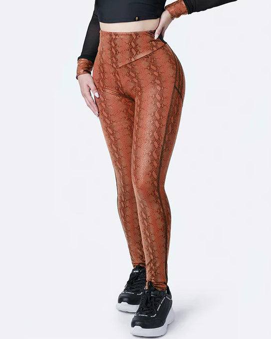 High Waist Printed Faux Leather Yoga Pants